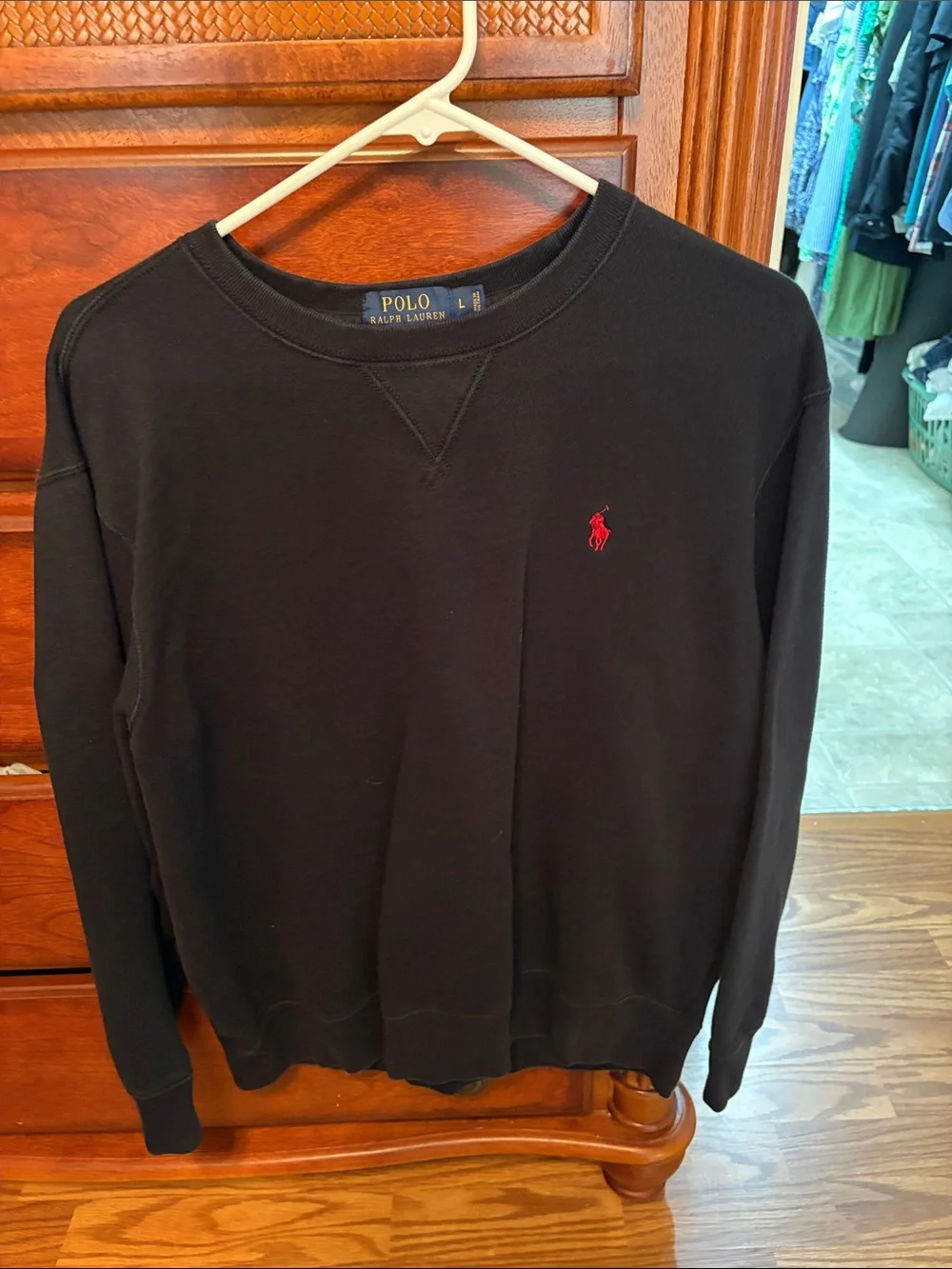 Polo by Ralph Lauren Black Crewneck Sweatshirt with Red Pony Logo